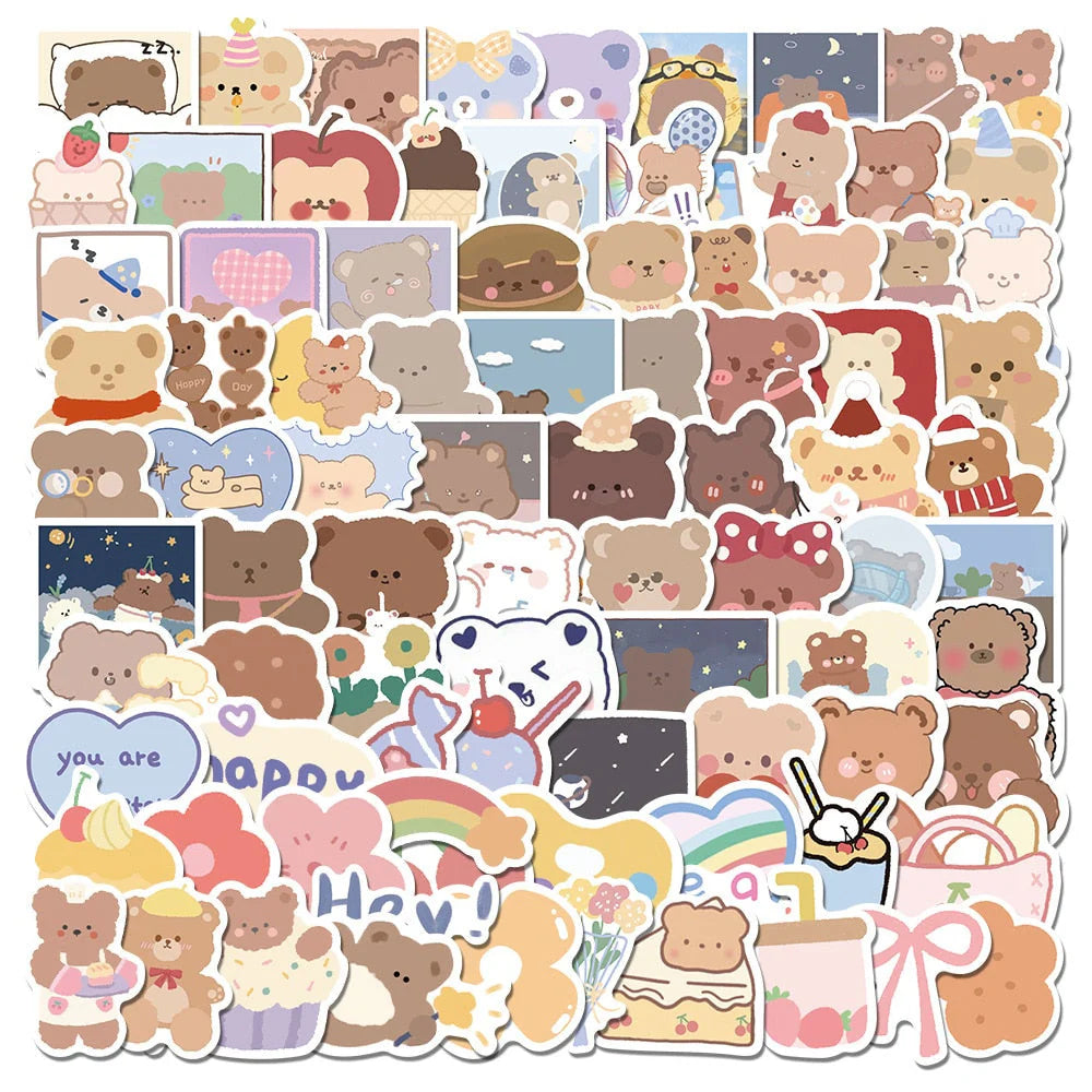 Lot de 10/30/50/100 autocollants imperméables Kawaii Cartoon