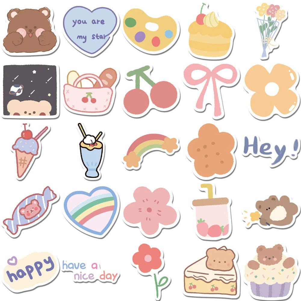 Lot de 10/30/50/100 autocollants imperméables Kawaii Cartoon