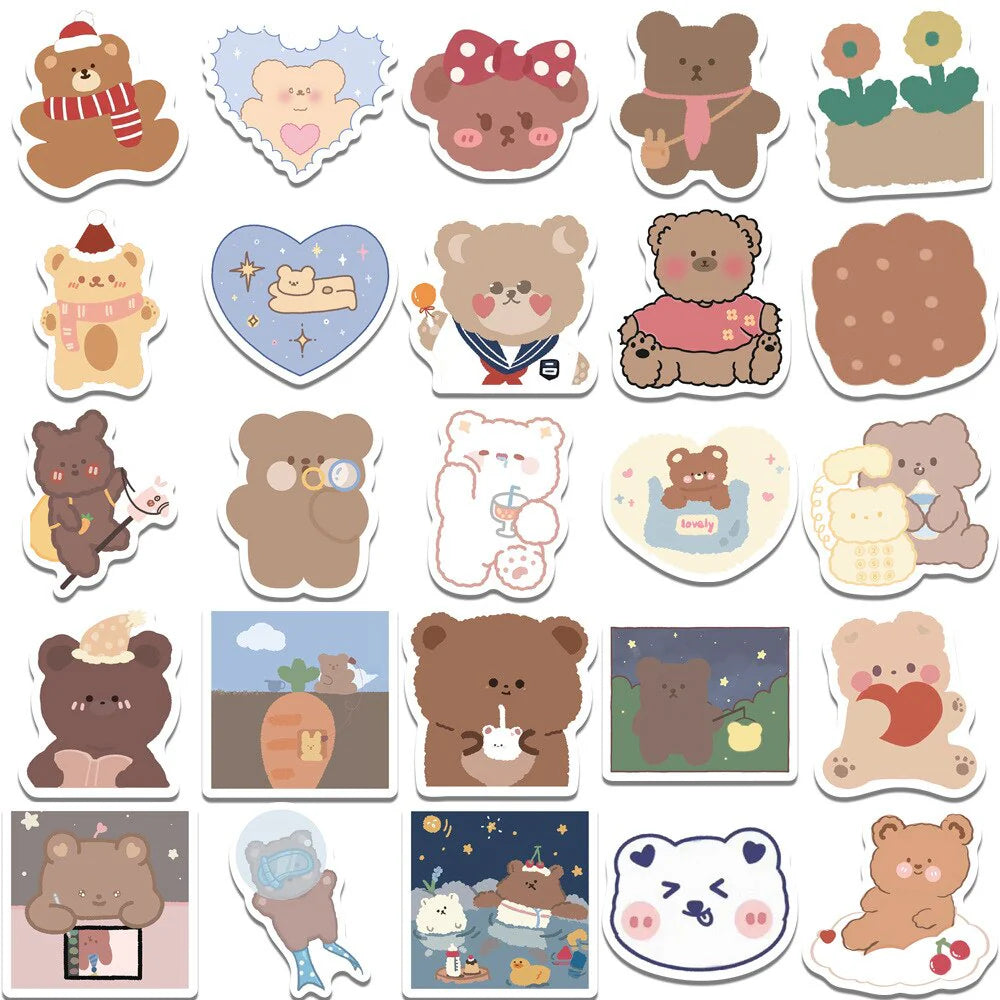 Lot de 10/30/50/100 autocollants imperméables Kawaii Cartoon