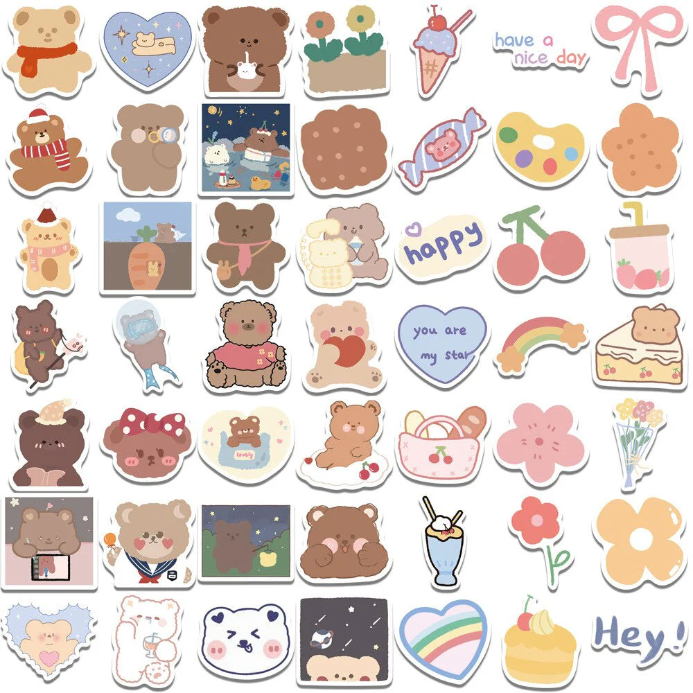Lot de 10/30/50/100 autocollants imperméables Kawaii Cartoon
