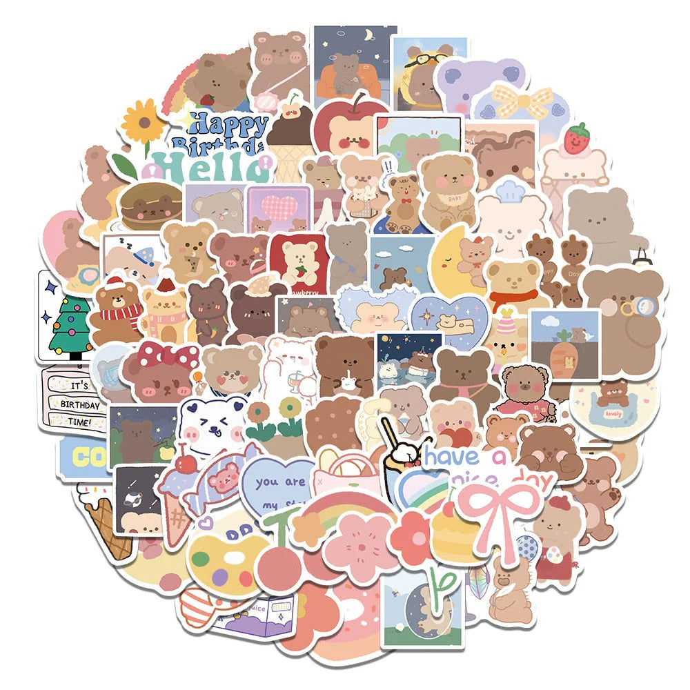 Lot de 10/30/50/100 autocollants imperméables Kawaii Cartoon
