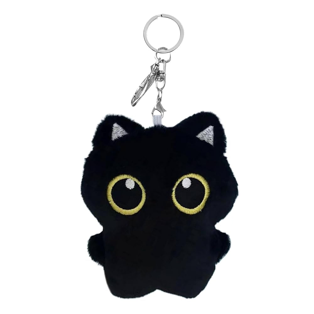 Peluche porte-clés chat noir avec gros yeux