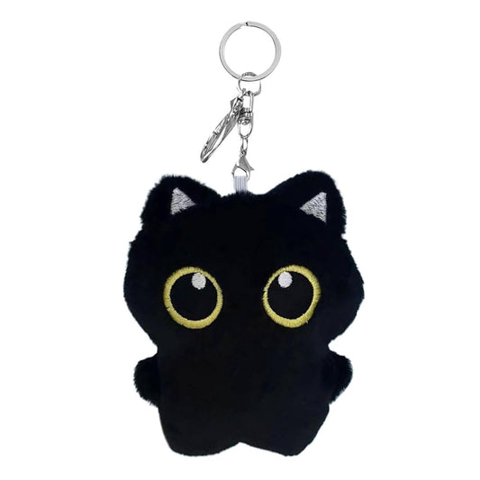 Peluche porte-clés chat noir avec gros yeux