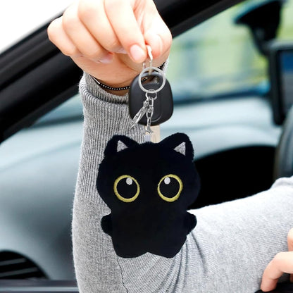 Peluche porte-clés chat noir avec gros yeux