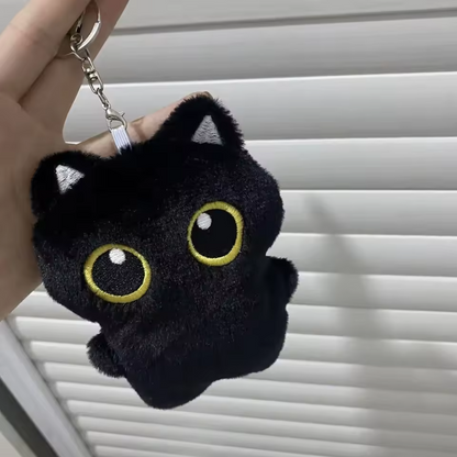 Peluche porte-clés chat noir avec gros yeux