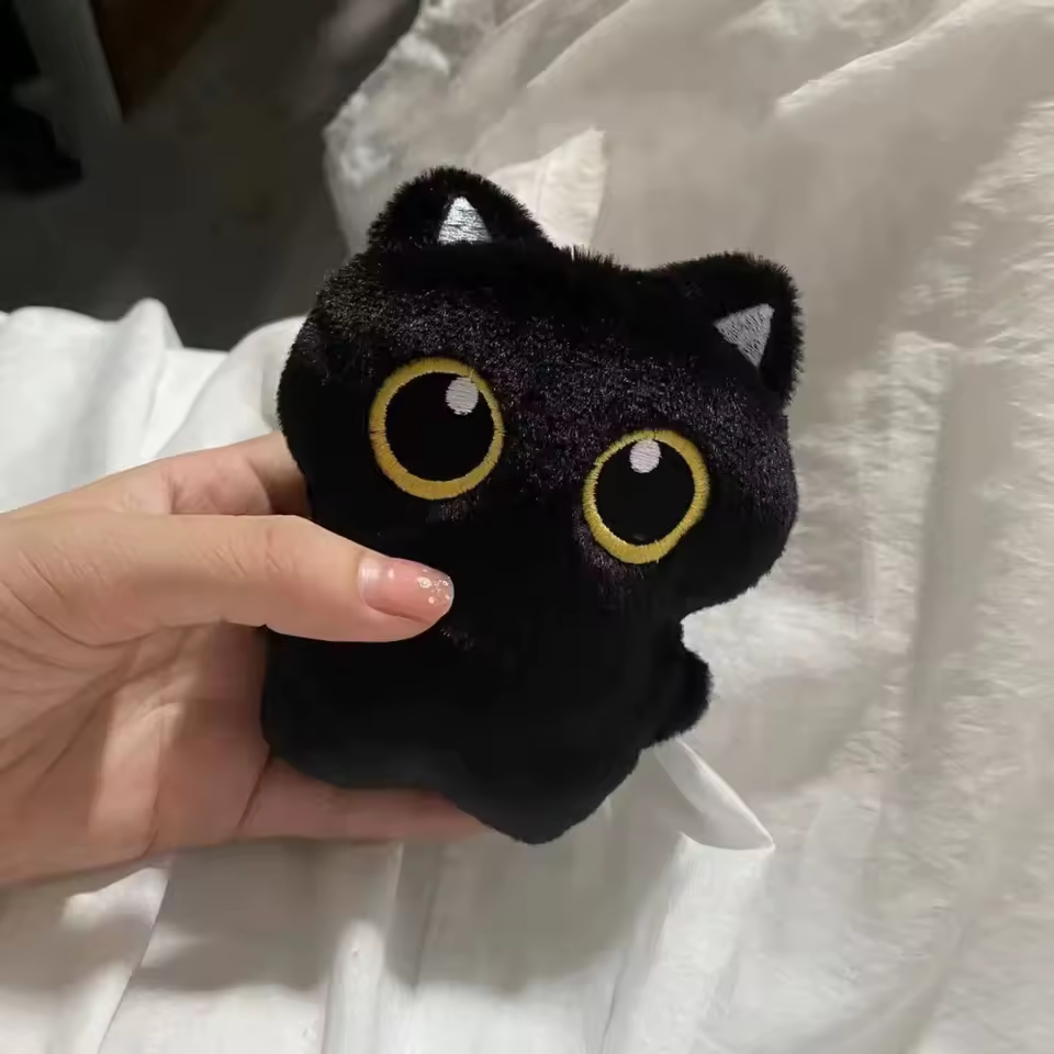 Peluche porte-clés chat noir avec gros yeux