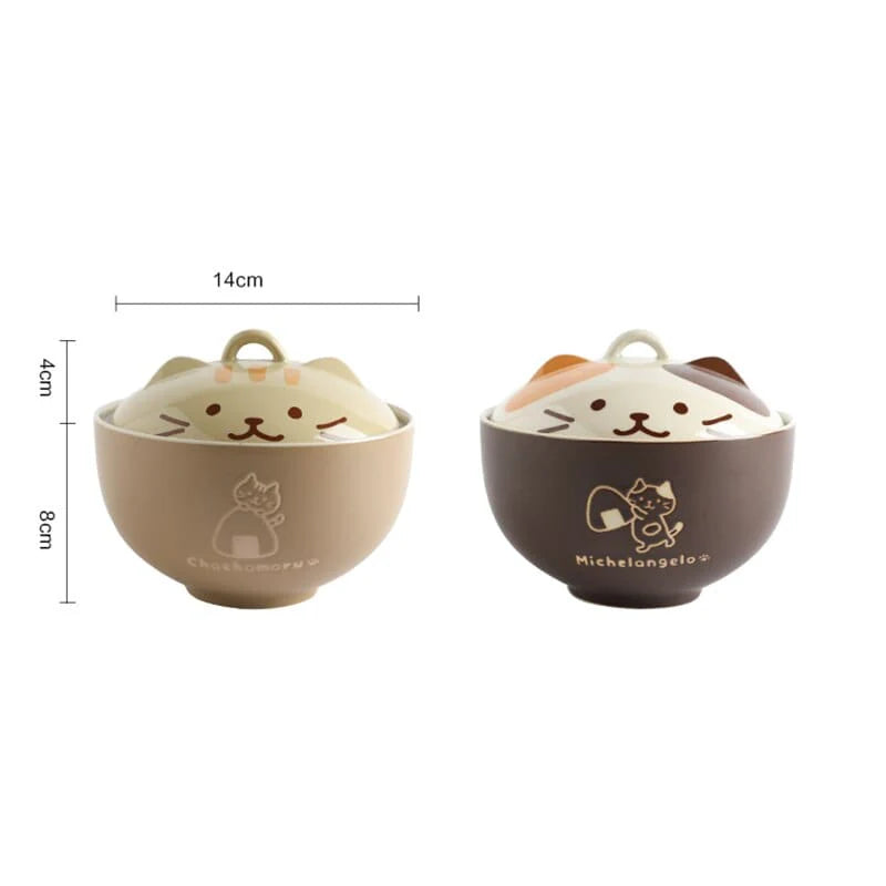 Bol à ramen chat kawaii avec couvercle