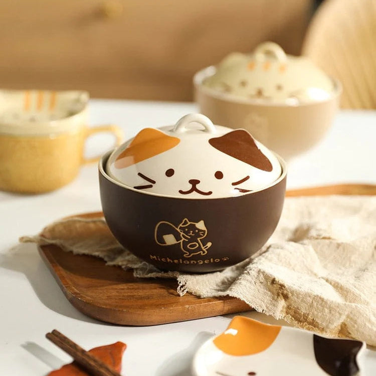 Bol à ramen chat kawaii avec couvercle