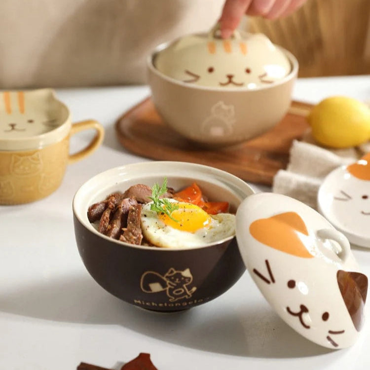 Bol à ramen chat kawaii avec couvercle