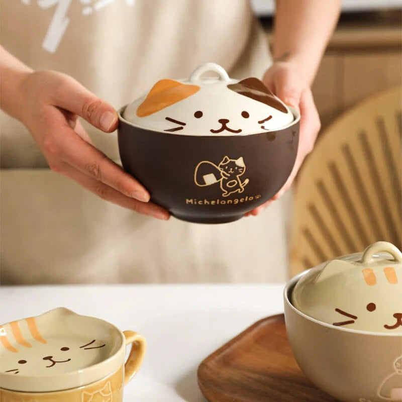 Bol à ramen chat kawaii avec couvercle