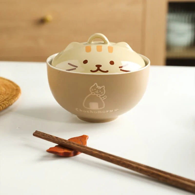 Bol à ramen chat kawaii avec couvercle