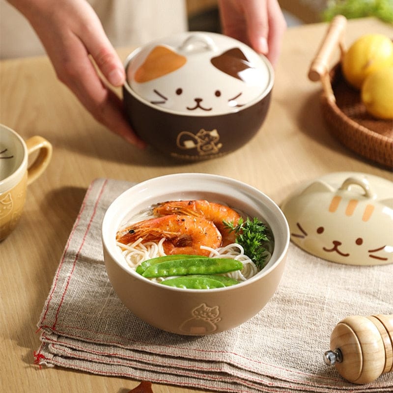Bol à ramen chat kawaii avec couvercle
