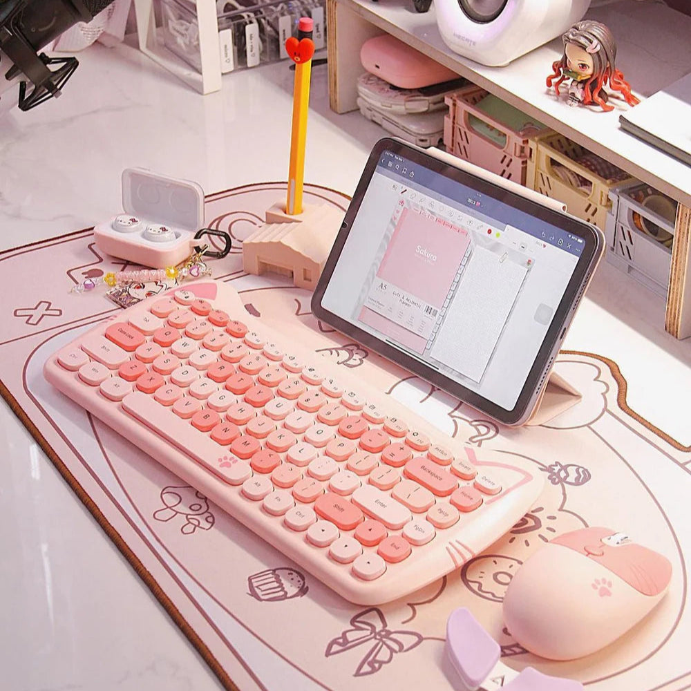 Ensemble clavier et souris sans fil Kawaii Cat