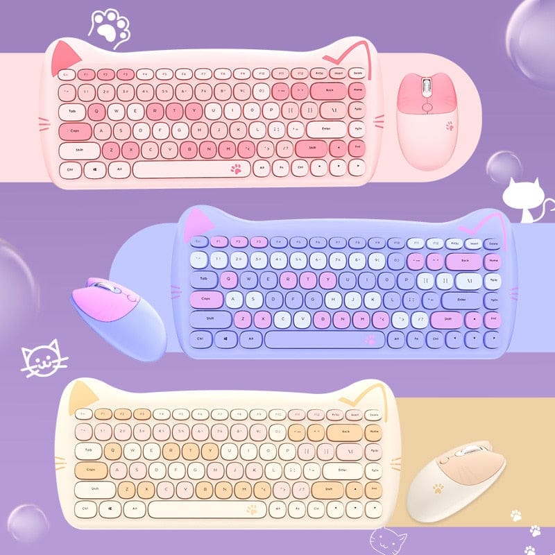 Ensemble clavier et souris sans fil Kawaii Cat