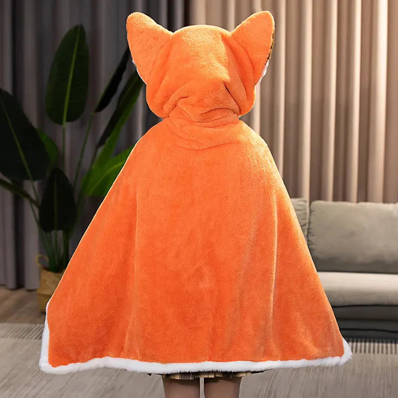 Peignoir à capuche en peluche Kawaii Fox