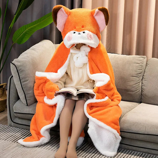 Peignoir à capuche en peluche Kawaii Fox