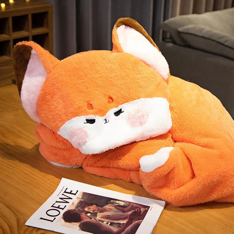 Peignoir à capuche en peluche Kawaii Fox