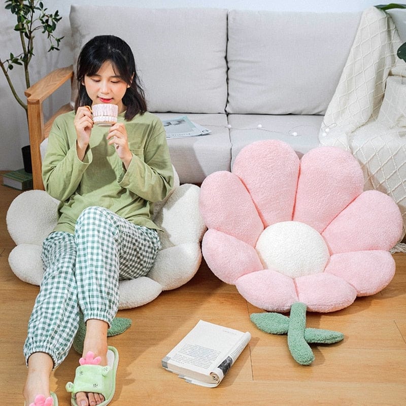 Coussin de chaise en peluche design marguerite pastel