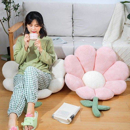 Coussin de chaise en peluche design marguerite pastel