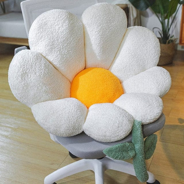Coussin de chaise en peluche design marguerite pastel